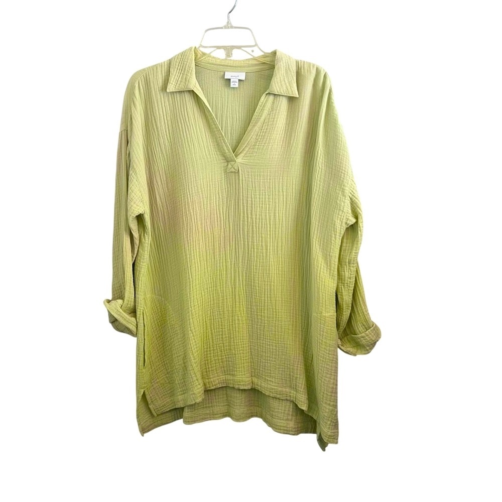 Pure Jill (J. Jill) Light Green Gauze Organic Cotton Tunic Top-Size L Petite